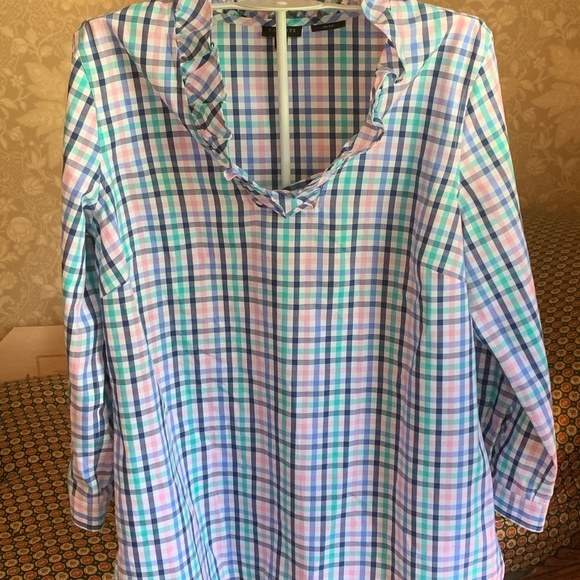 Talbots 100‎ percent cotton no iron  ruffle neck tunic. Worn once. - Picture 1 of 5